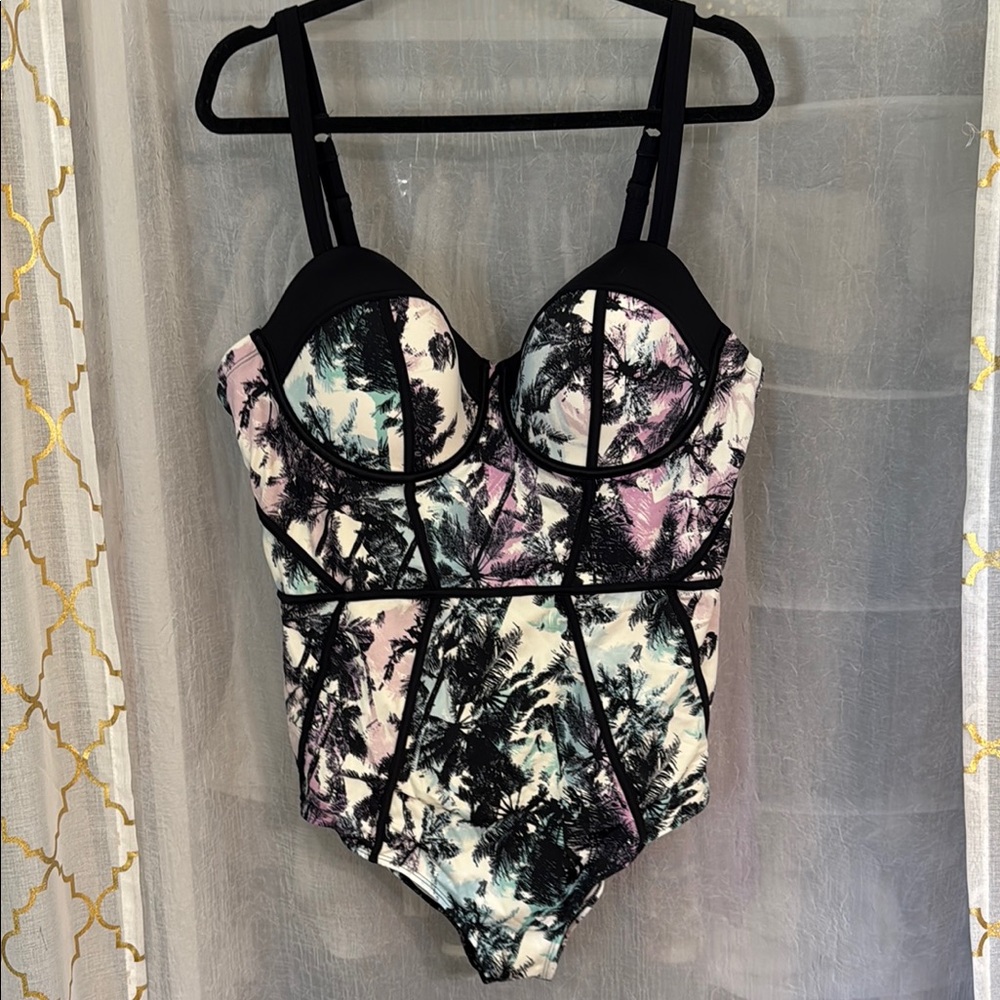 Multicolor Palm Tree Patterned Swimsuit